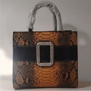 QIAOPINIAO - Amber Snake Embossed Faux Leather Shoulder/X-Body With Strap NWT
